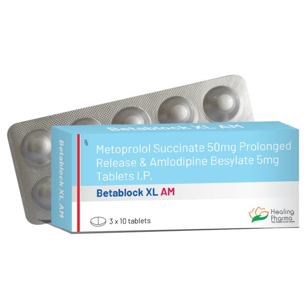 Metoprolol Succinate 50mg + Amlodipine 5mg (Betablock XL AM) – 10 Tablets