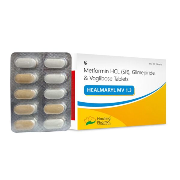 Glimepiride 1mg + Metformin 500mg + Voglibose 0.3mg (Healmaryl MV 1.3) - 10 Tablets